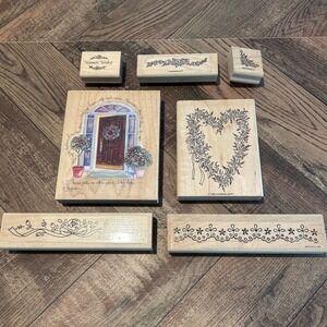 Stampin Up -  Stamps Happen Inc Rubber Wood Vintage 7pc Lot Scrapbook Card Craft